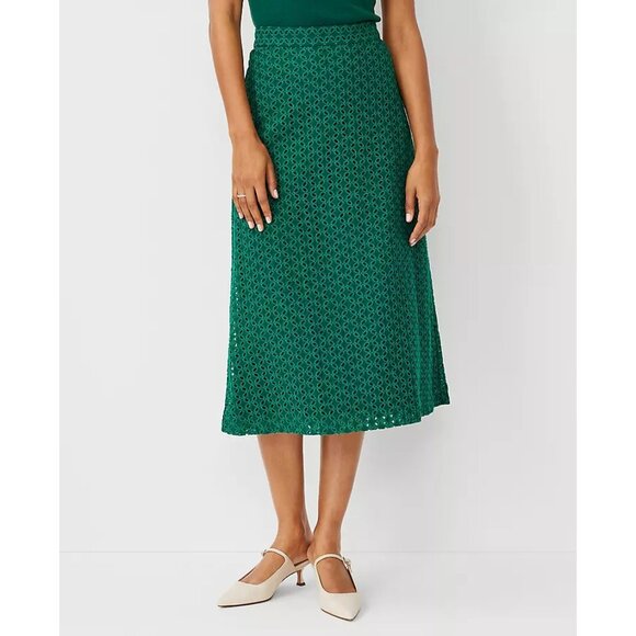 Ann Taylor Eyelet A-line Midi Skirt 10 - Picture 2 of 3